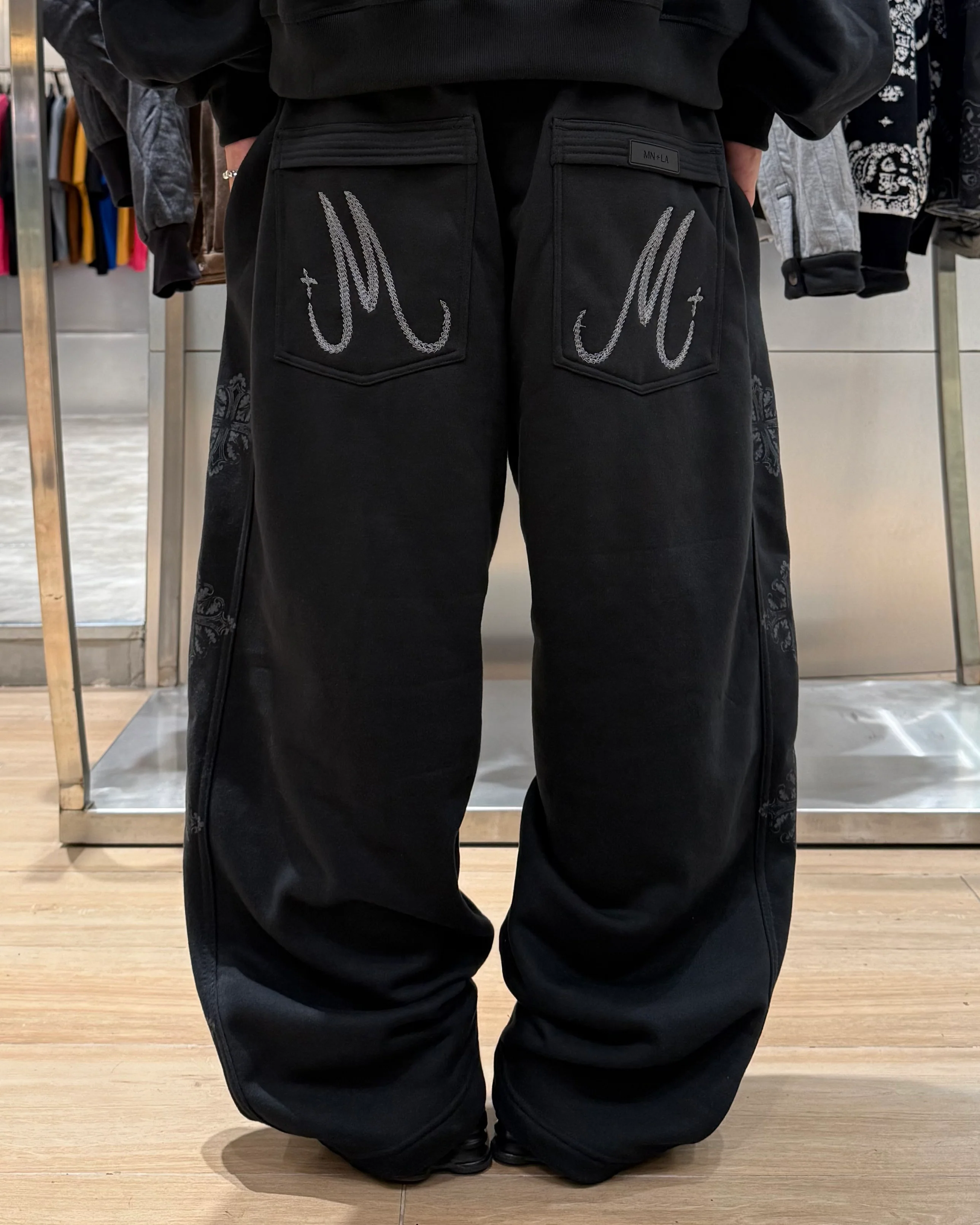 "IRON CROSS" PHAT PANTS IN CAVIAR - Image 5