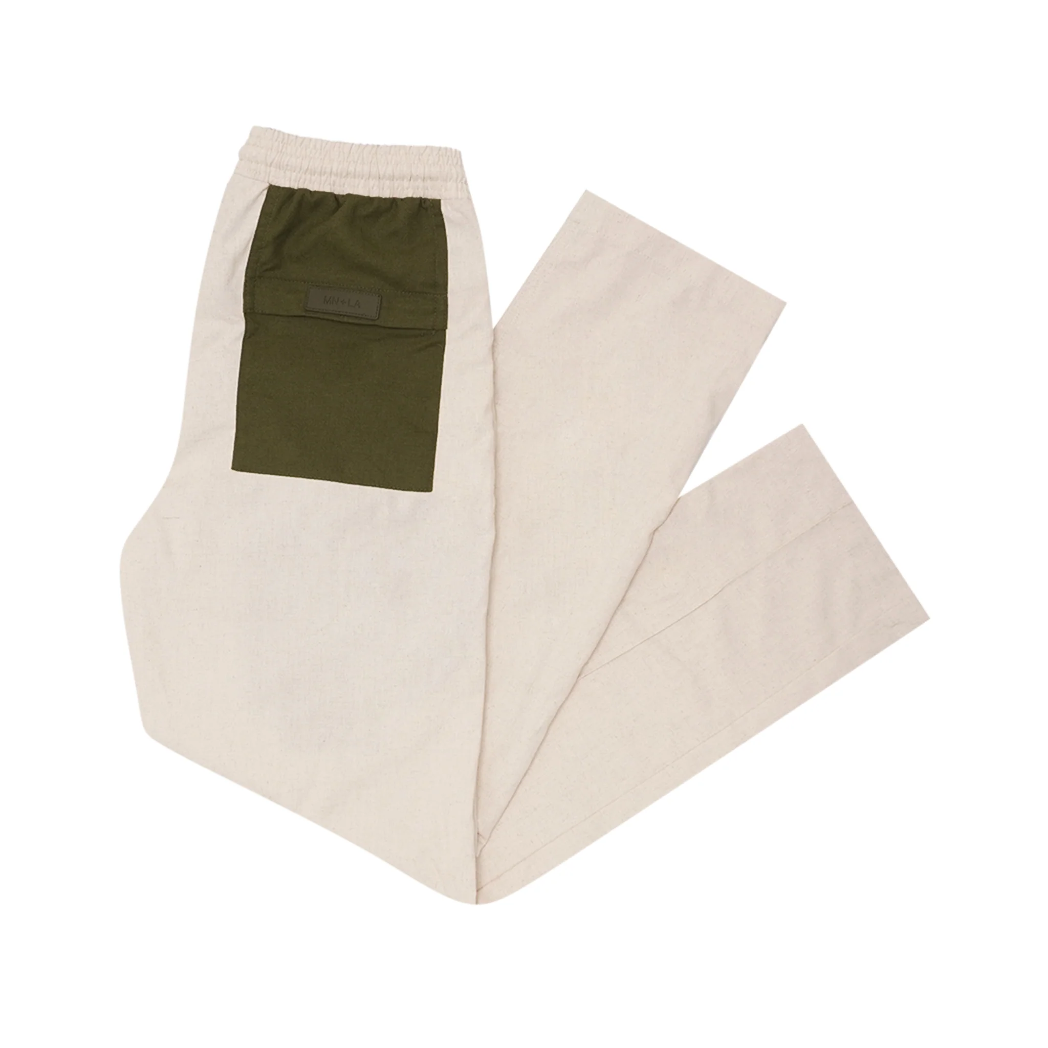 LINEN PLEATED WIDE PANTS IN OAT/OLIVE - Image 3