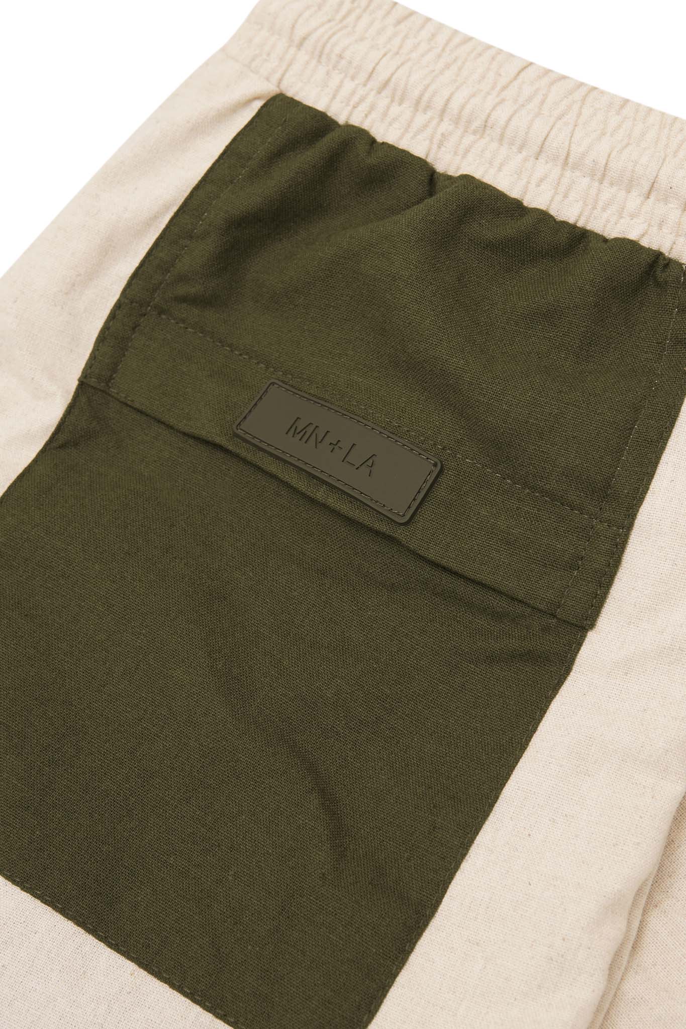 LINEN PLEATED WIDE PANTS IN OAT/OLIVE - Image 8
