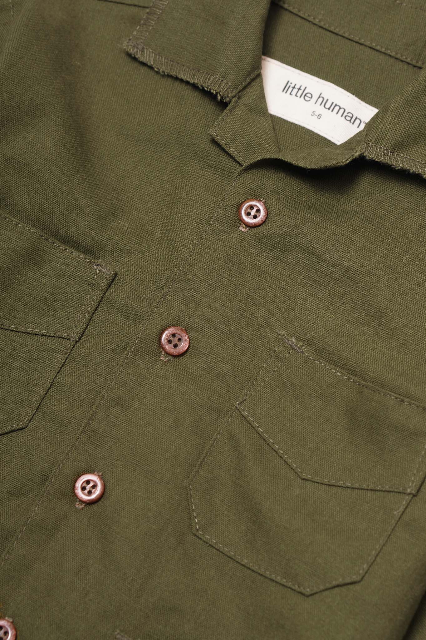LITTLE HUMAN™ 4 POCKET CUBAN SHIRT IN OLIVE - Image 5
