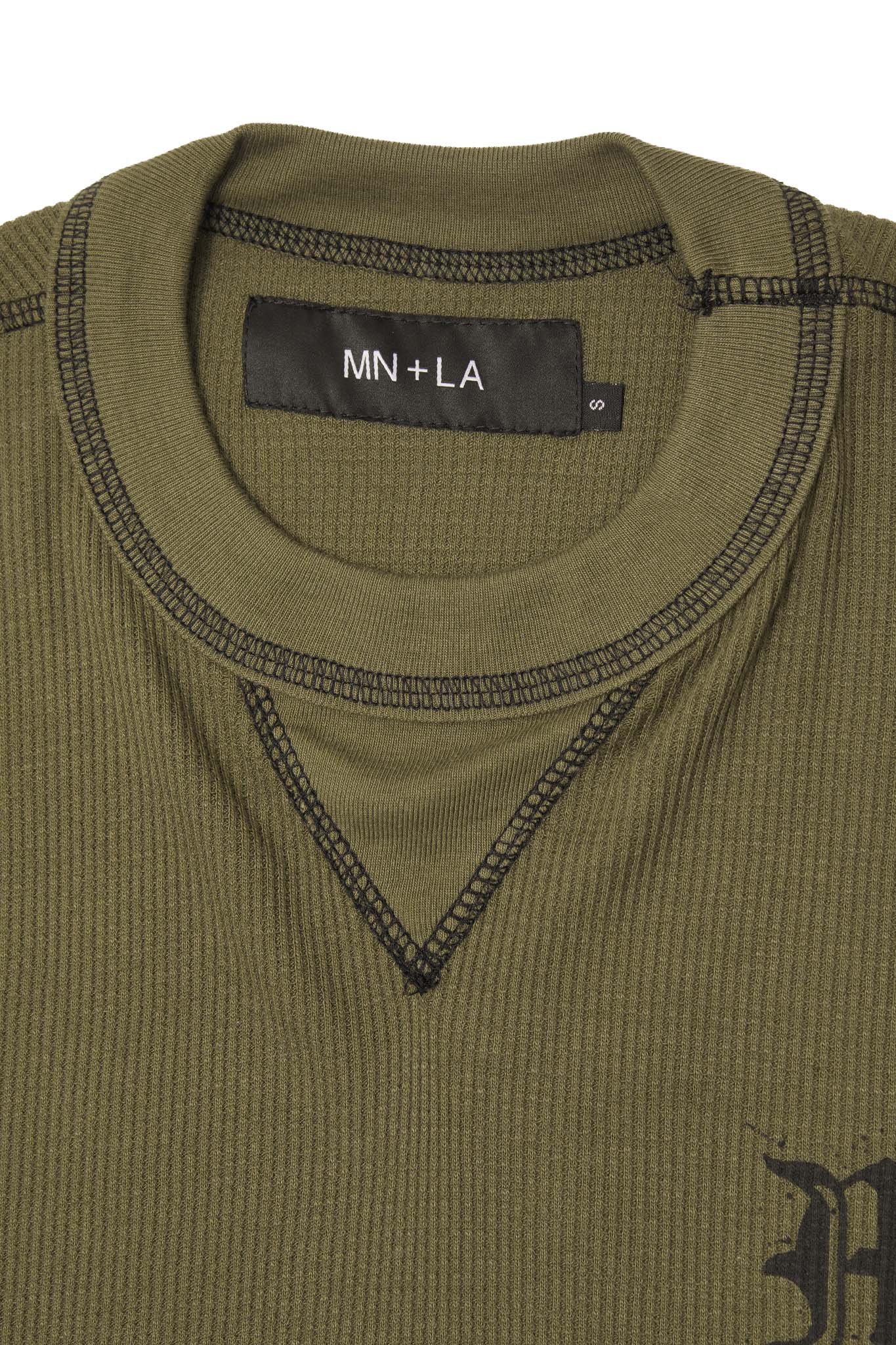 “M’$ SPECK V2” WAFFLE TEE IN OLIVE - Image 3