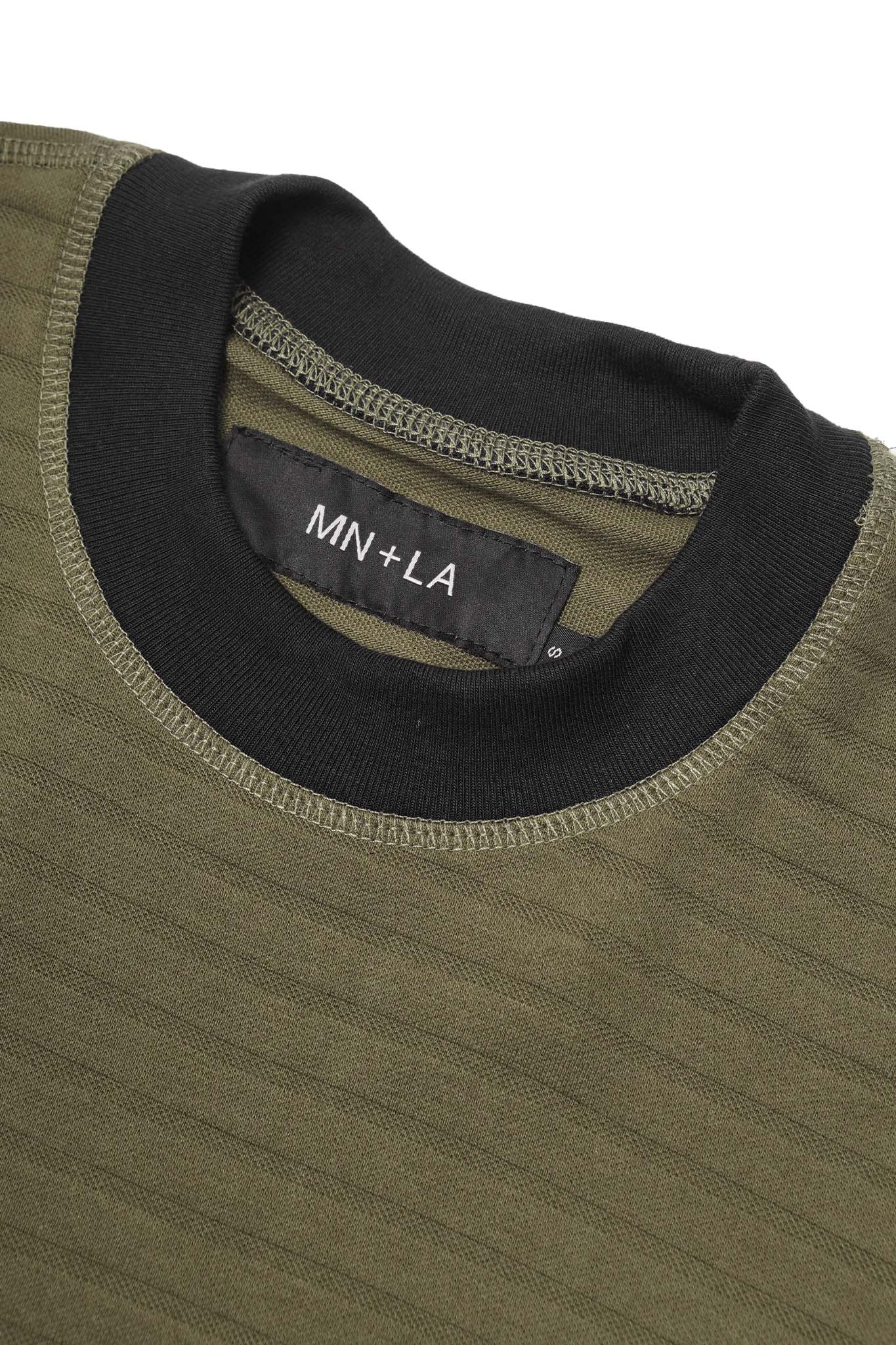 NEEDLEWORK MOCK NECK TEE IN FIELD OLIVE - Image 3