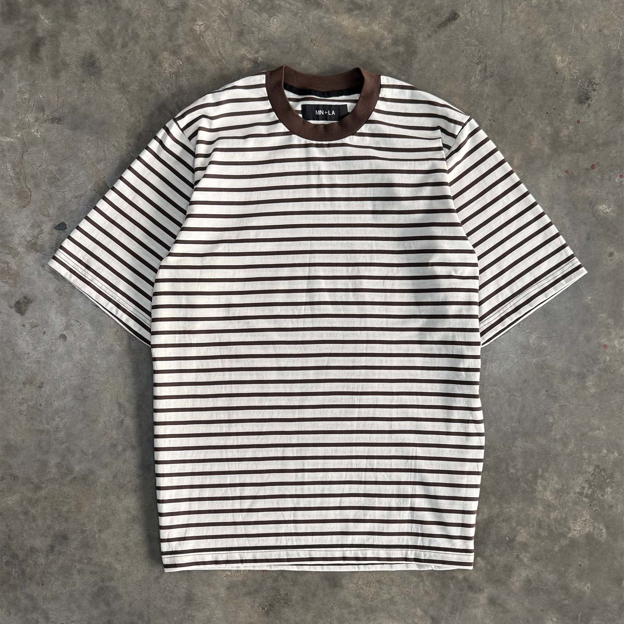 OAT/WOOD STRIPED MOCK NECK TEE V2