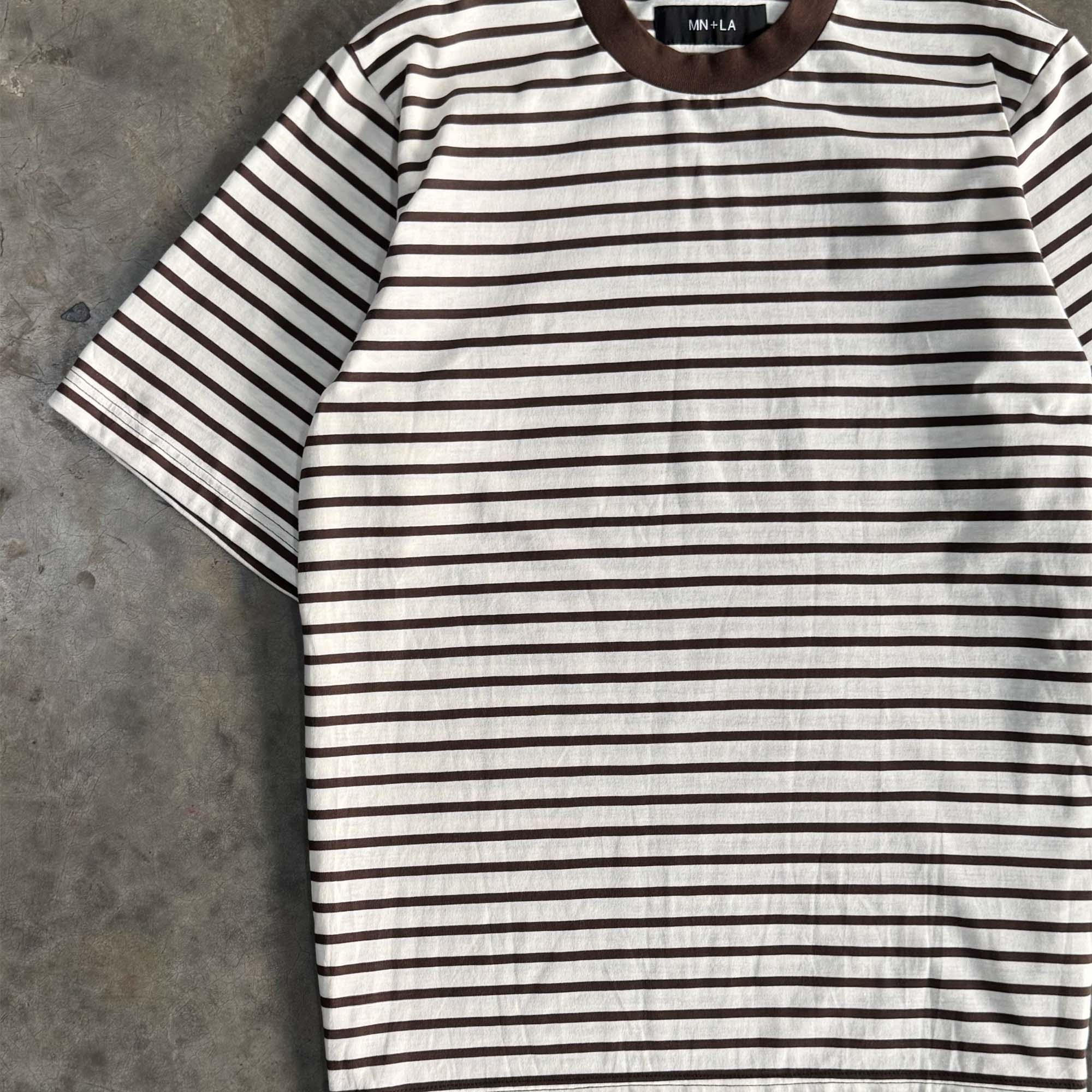 OAT/WOOD STRIPED MOCK NECK TEE V2 - Image 2