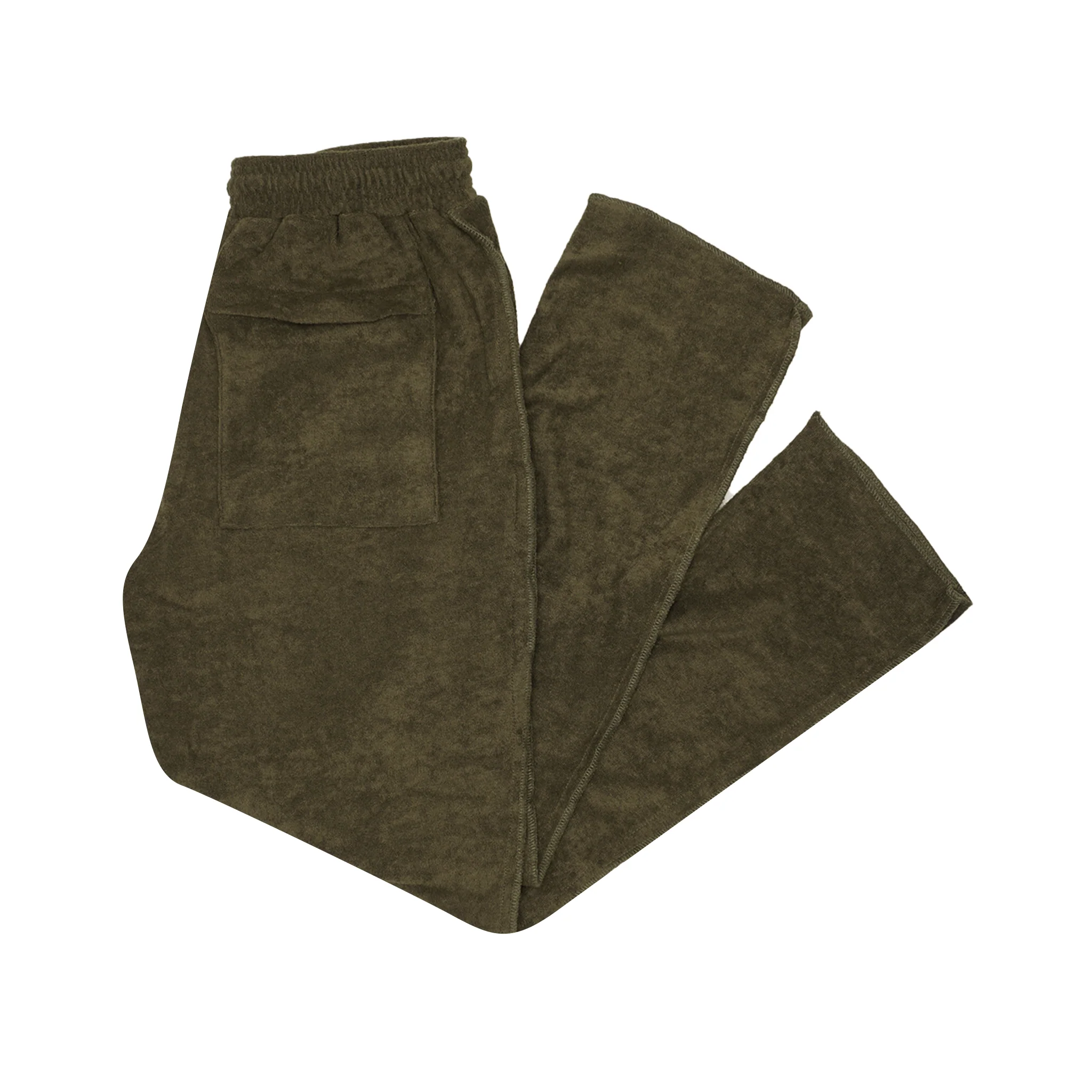 OLIVE TOWEL TERRY RAW FINISH LOUNGE PANTS - Image 3