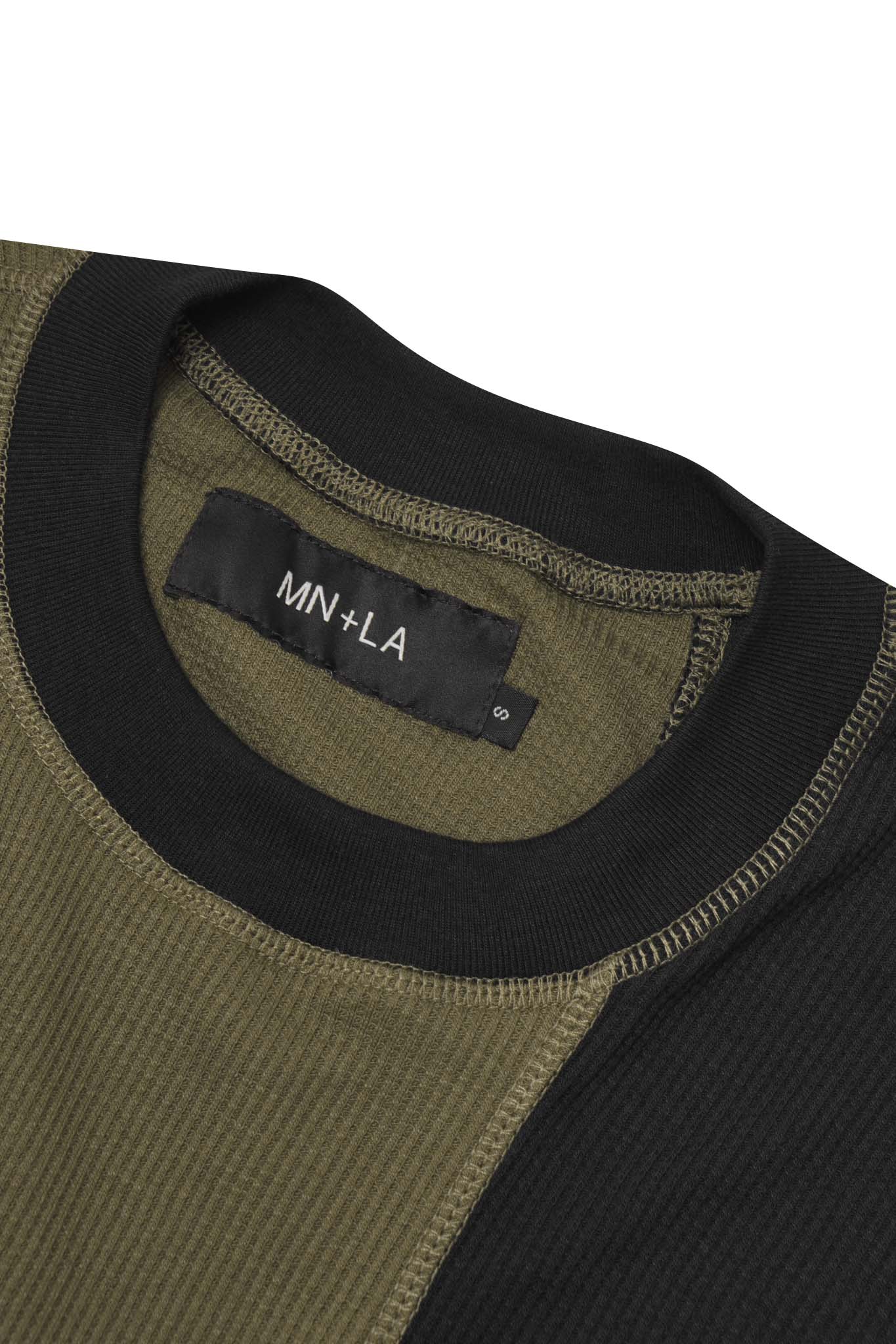 PATCHWORK MOCK NECK WAFFLE TEE IN TERRAIN - Image 3