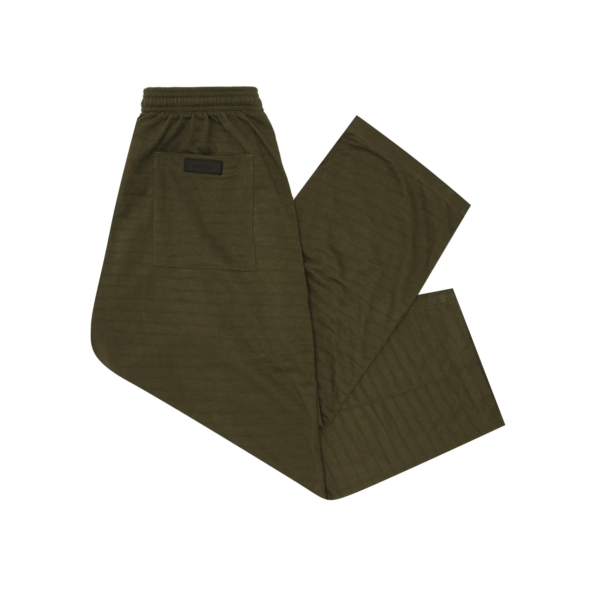 STRIPED PIQUE PLEATED ULTRA WIDE PANTS IN OLIVE - Image 3