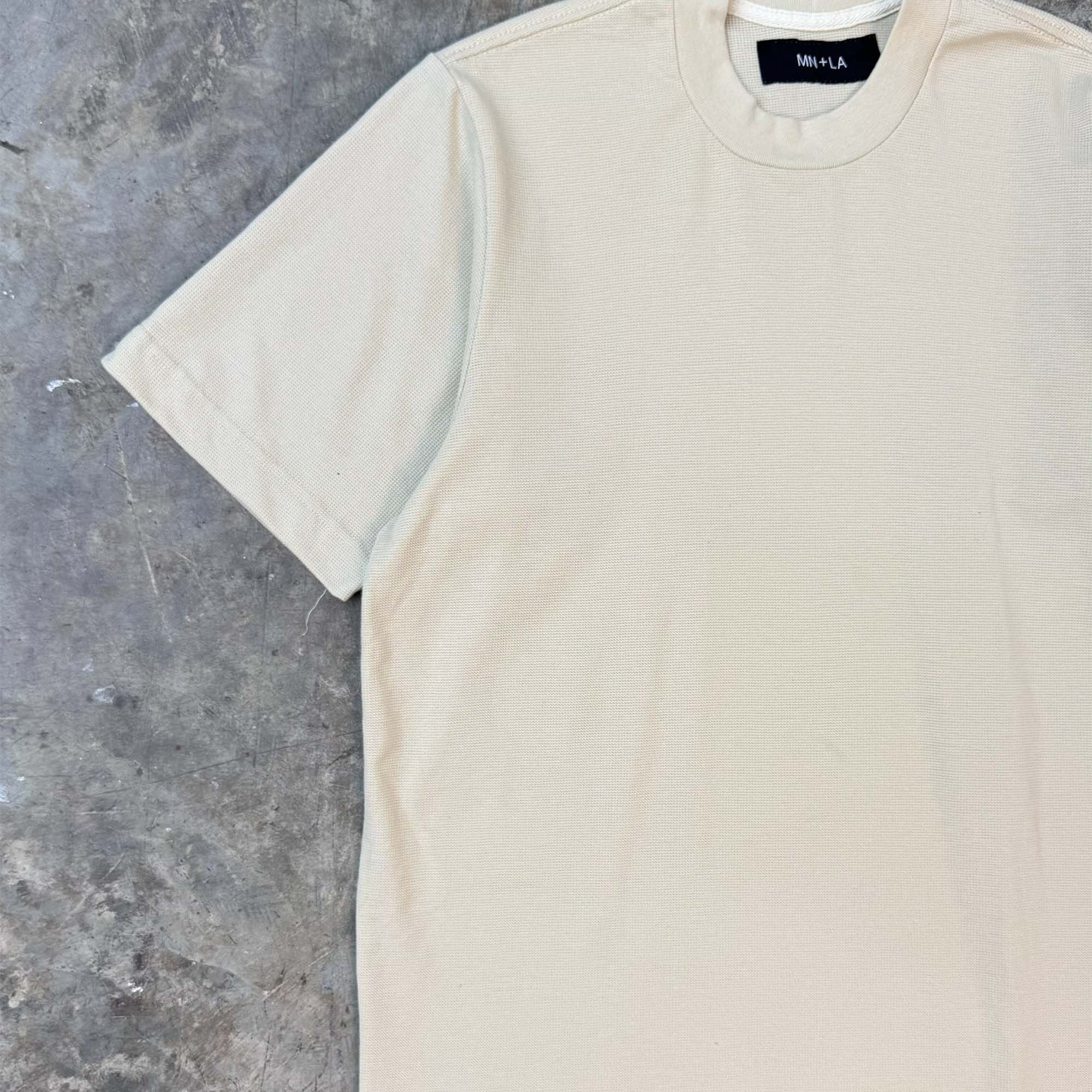 WAFFLE WEAVE MOCK NECK TEE IN OAT - Image 2